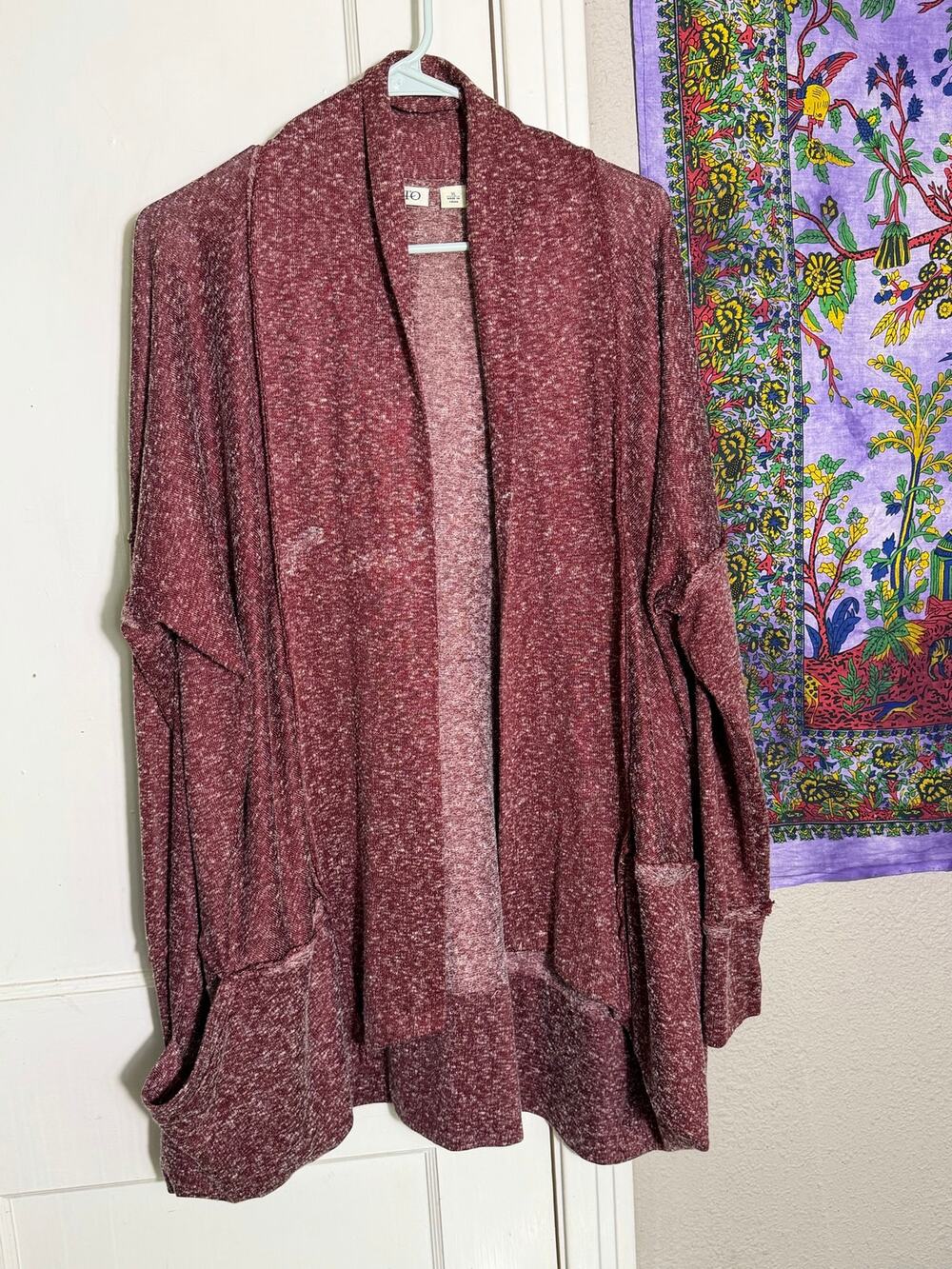 Cato XL Burgundy Marled Open Front Cardigan Sweater Pockets Long Sleeve Cozy
